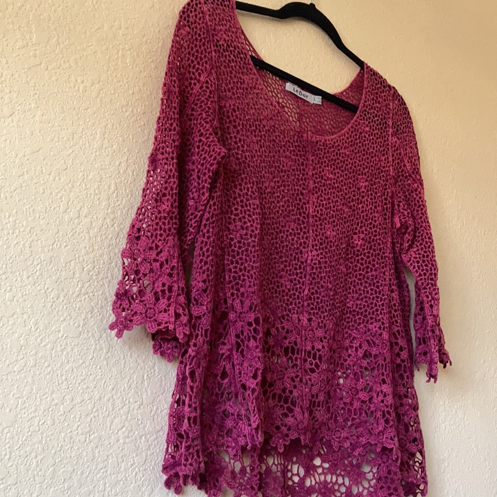Me Dor Crochet Pink Swimsuit Coverup/Shirt size L